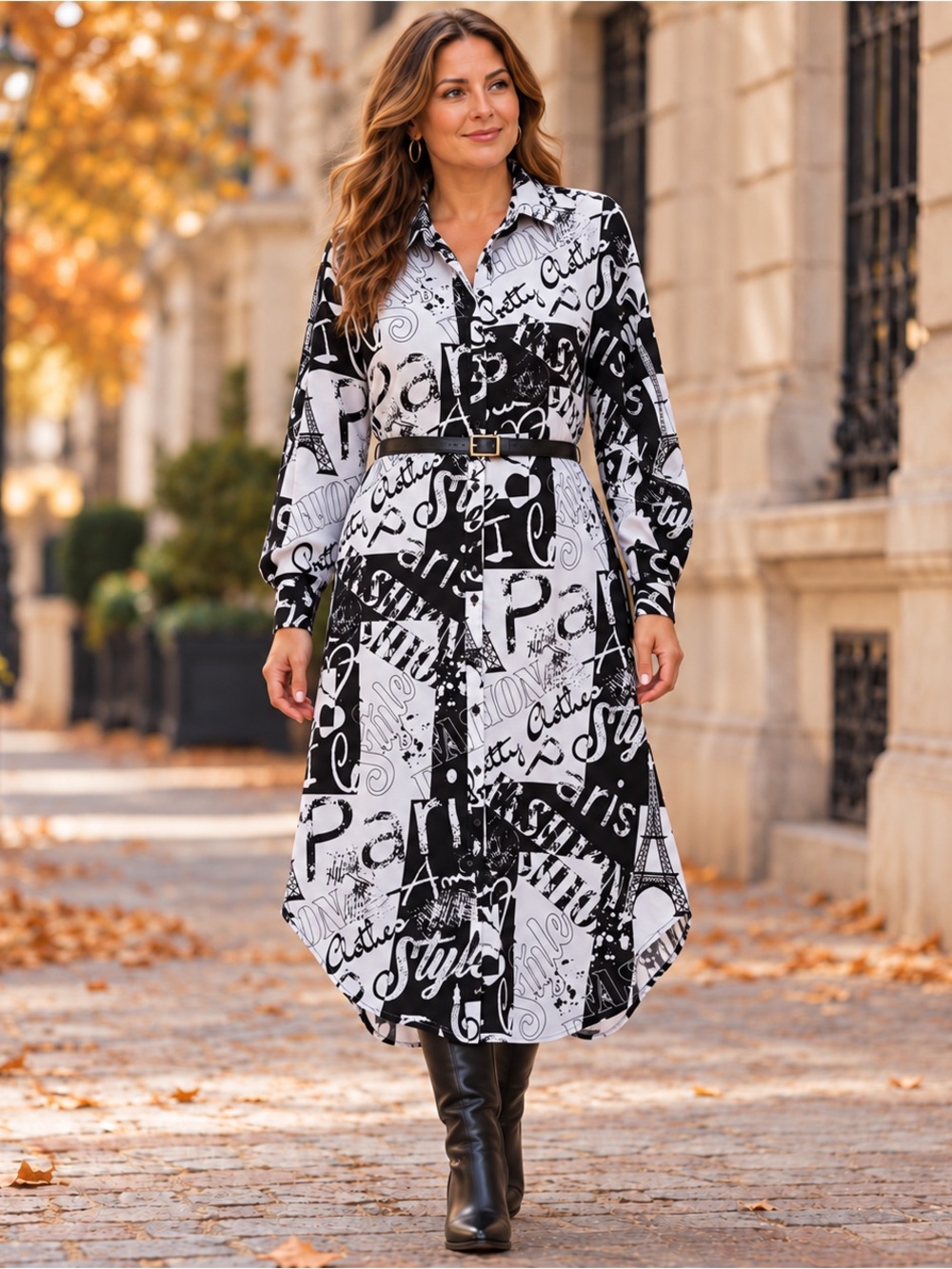 Live 4 Truth Paris Print Button Front Shirt Dress Duster L
